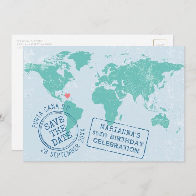 Destination Birthday Save the Date 5x7 Postcard (Front/Back)