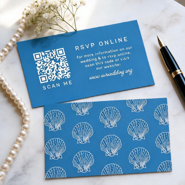 Destination Blue Seachell QR code RSVP Wedding Enclosure Card (Creator Uploaded)