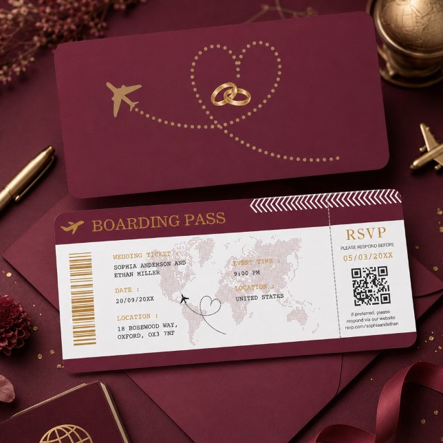 Destination Boarding Pass Plane Ticket Wedding Invitation (Creator Uploaded)