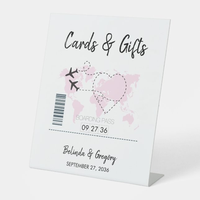 Destination Boarding Pass Wedding Cards & Gifts Pedestal Sign (Front)