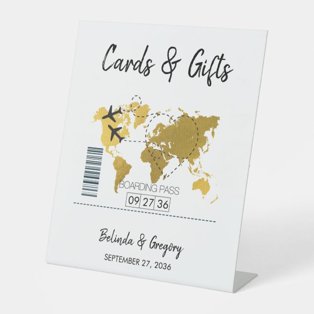 Destination Boarding Pass Wedding Cards & Gifts Pedestal Sign (Front)