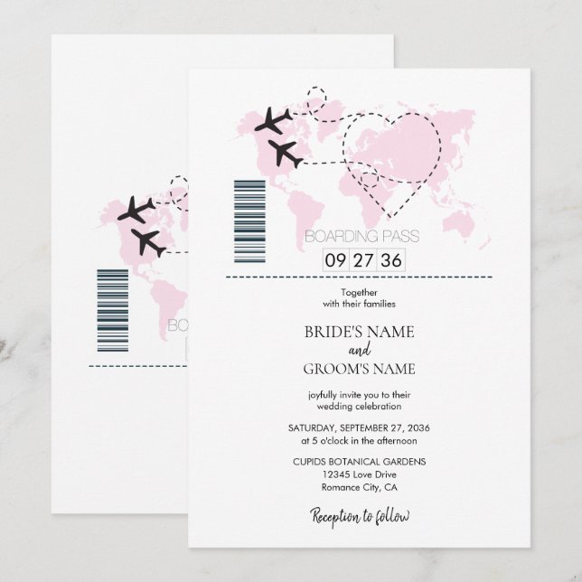 Destination Boarding Pass Wedding Invitations (Front/Back)