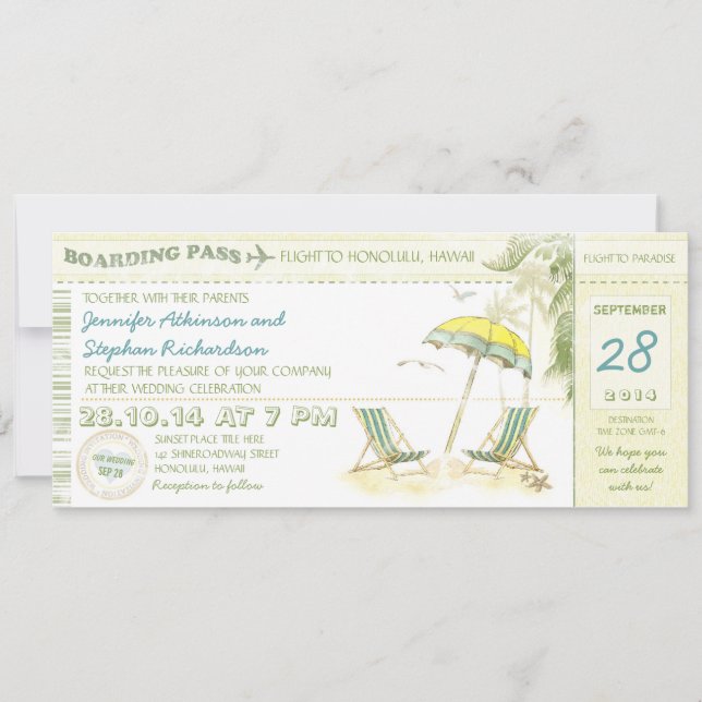 destination boarding pass - wedding invitations (Front)