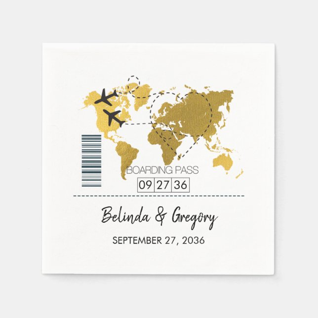 Destination Boarding Pass Wedding Napkin (Front)