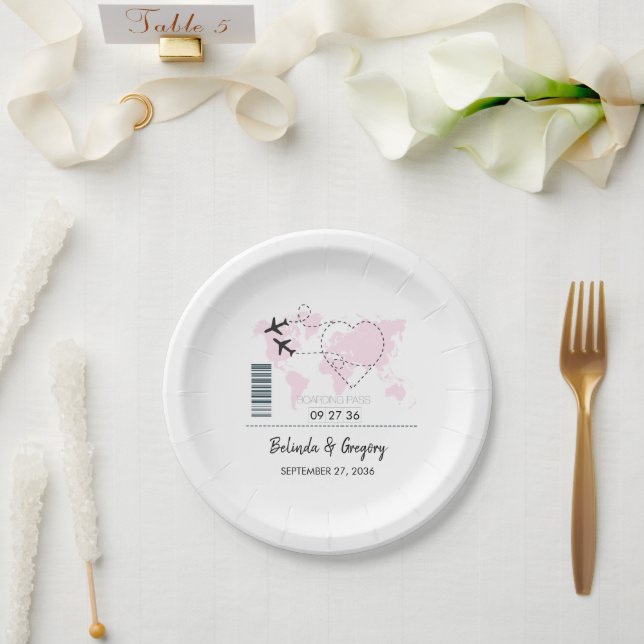 Destination Boarding Pass Wedding  Paper Plate (Wedding)
