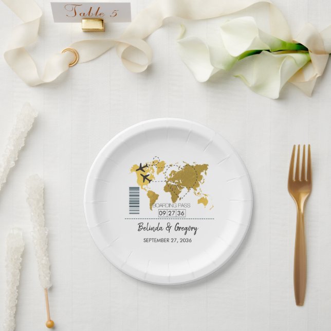 Destination Boarding Pass Wedding  Paper Plate (Wedding)