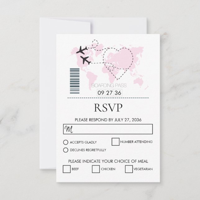 Destination Boarding Pass Wedding  RSVP Card (Front)