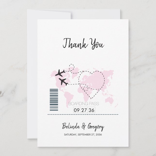 Destination Boarding Pass Wedding Thank You (Back)