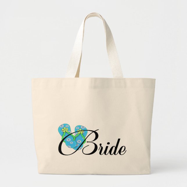 Destination Bride Flip Flop Blue Large Tote Bag (Front)