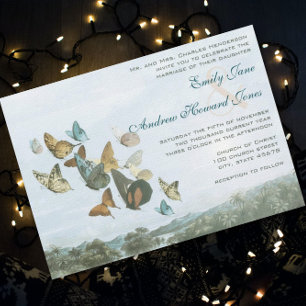 Destination Butterfly and Palm Tree Wedding Invite