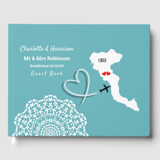 Destination Corfu Greek Island Wedding Guest Book (Front)