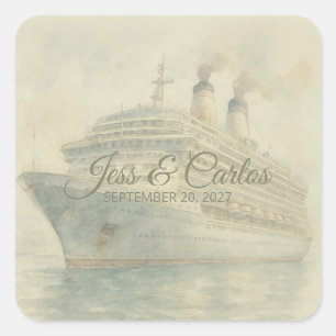 Destination Cruise Ship Sand Olive Wedding Custom  Square Sticker
