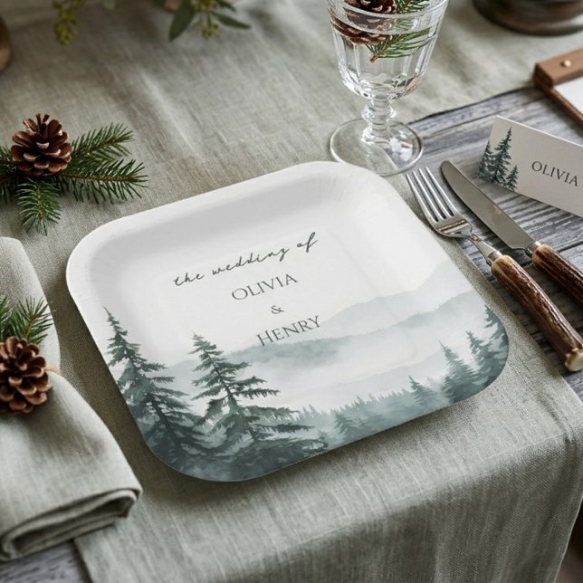 Destination Deep Forest Mountain Wedding  Paper Plate (Creator Uploaded)