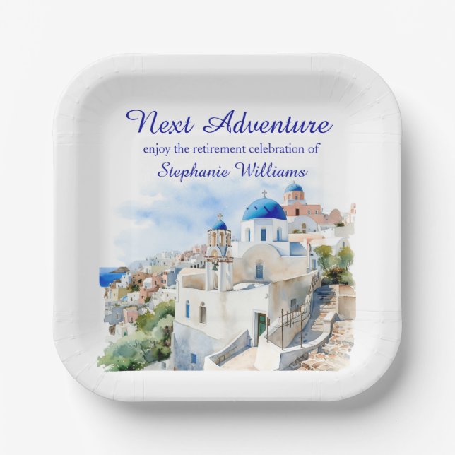 Destination Greece island Retirement Party  Paper Plate (Front)