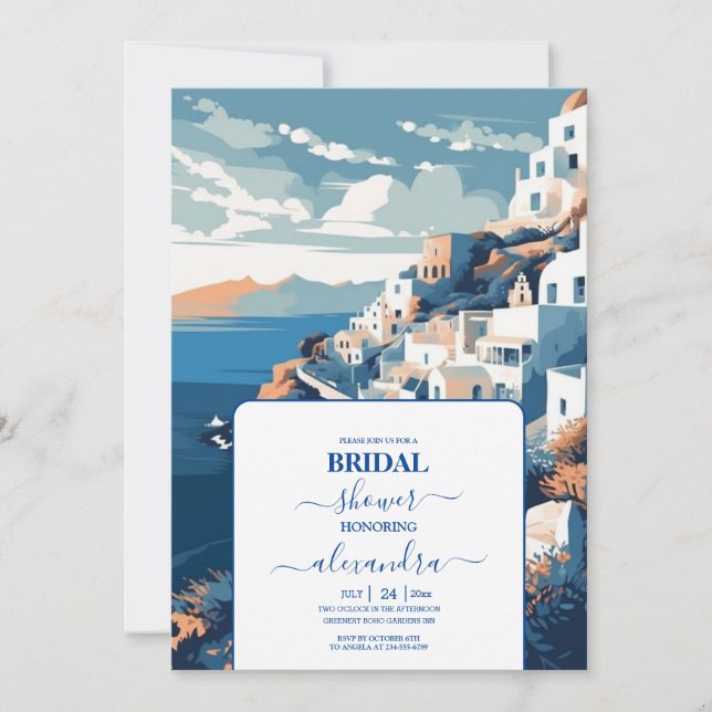 Destination Greece Santorini Bridal Shower Invitation (Front)