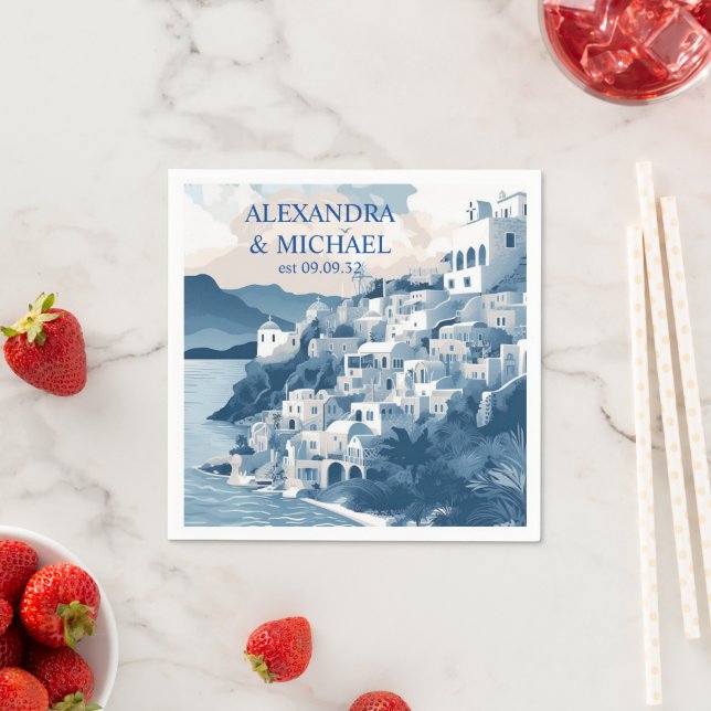Destination Greece Santorini Wedding Napkin (Insitu)