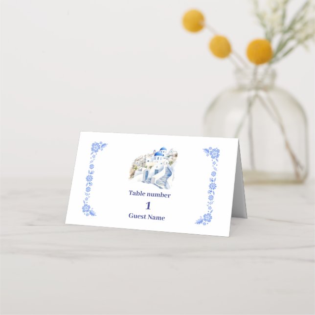 Destination Greece Santorini Wedding Place Card (Front)