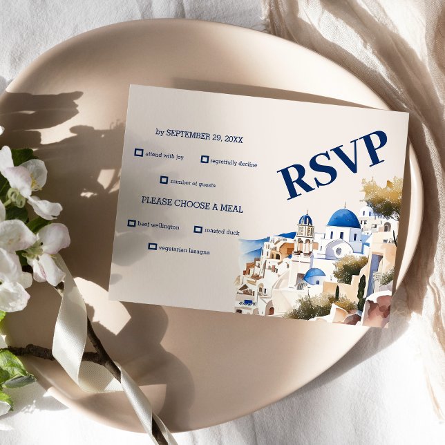 Destination Greece Santorini Wedding RSVP Card (Creator Uploaded)
