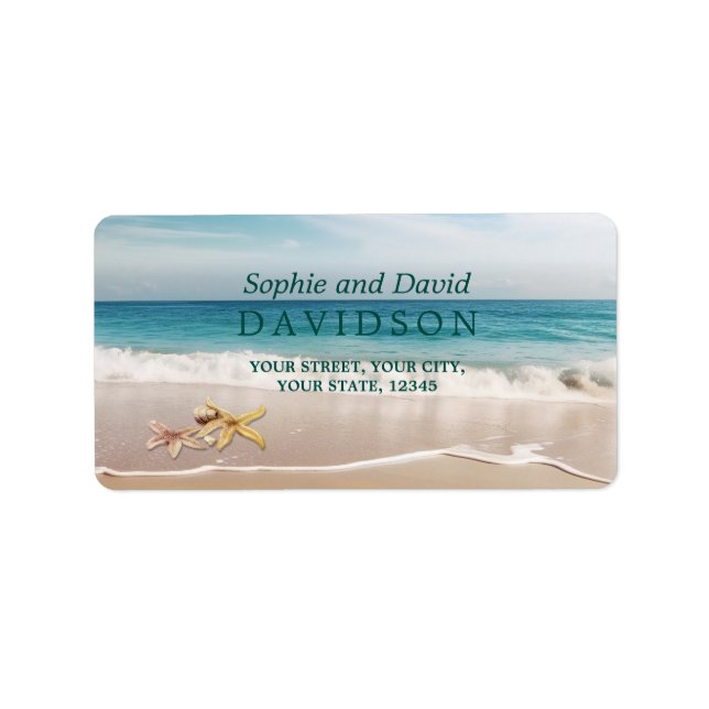 Destination Kauai Beach Starfish Wedding Label (Front)