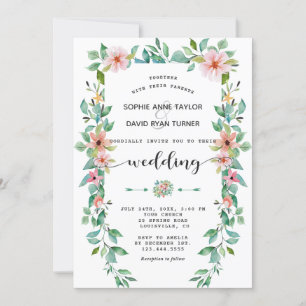 Destination Luau Tropical Floral Wreath Wedding Invitation