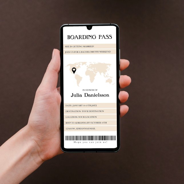Destination Map Boarding Pass Bachelorette Weekend Invitation (bachelorette boarding pass destination bachelorette weekend itinerary world map unique)