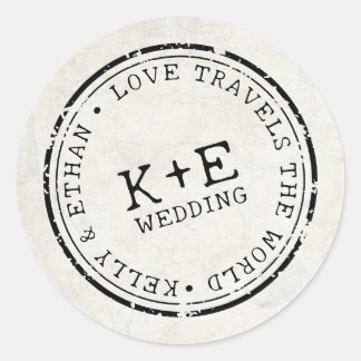 Destination Map Boho Wedding Classic Round Sticker