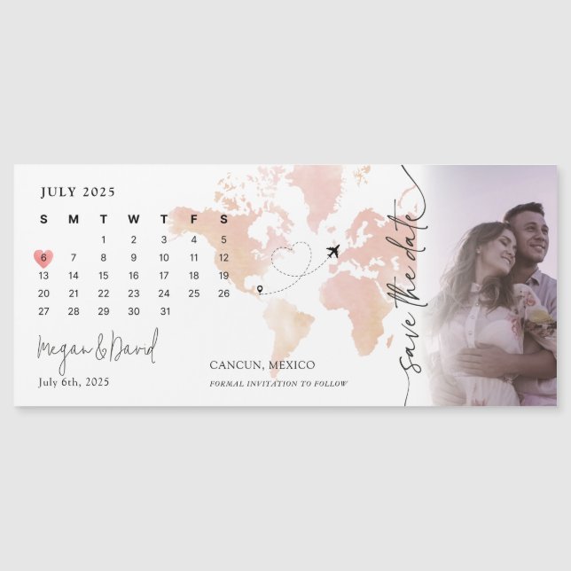 Destination Map Calendar Heart Photo Save the Date Magnetic Invitation (Front)