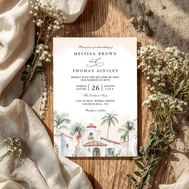 Destination Mexican Tropical Palm QR Code Wedding Invitation (Creator Uploaded)
