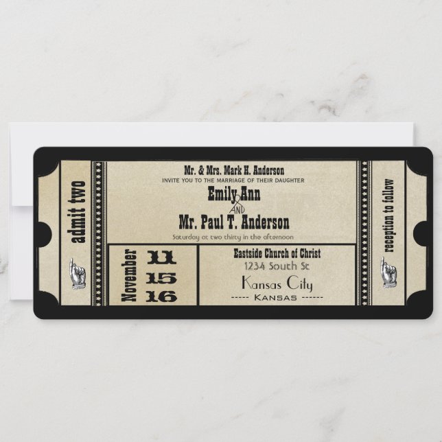 Destination Old Hollywood Ticket Playbill Wedding Invitation (Front)