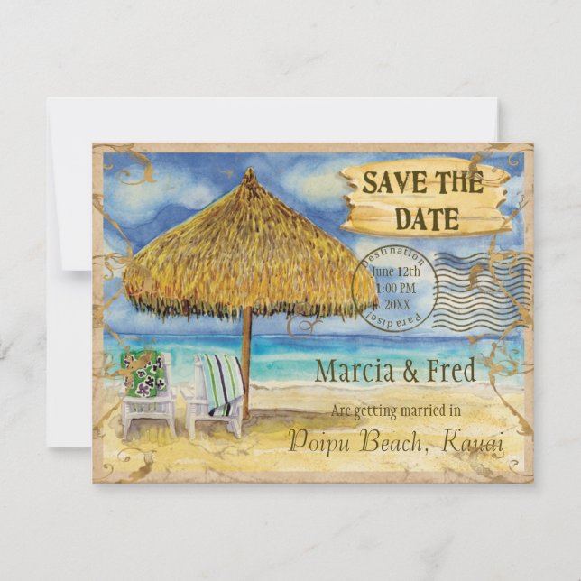 Destination Paradise, Tropical Beach Save the Date (Front)
