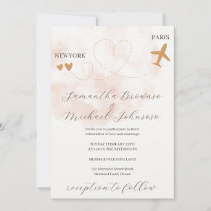 Destination plane flight abroad wedding invitation