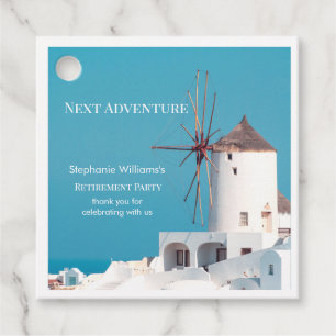 Destination Retirement Party Greek White Blue  Favour Tags