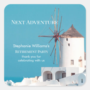 Destination Retirement Party Greek White Blue  Square Sticker