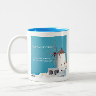 Destination Retirement Party Greek White Blue  Two-Tone Coffee Mug