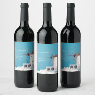 Destination Retirement Party Greek White Blue  Wine Label