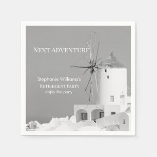 Destination Retirement Party Greek White Grey Napkin