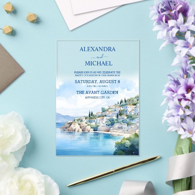 Destination Santorini Wedding Acrylic Invitations (Insitu (Wedding))