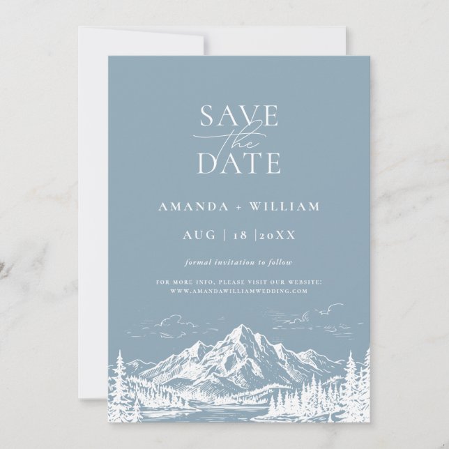 Destination Scenery Sketch Save The Date Card (Front)