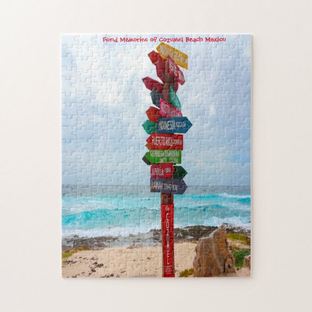 Destination Sign Post Cozumel Beach Mexico. Jigsaw Jigsaw Puzzle (Vertical)