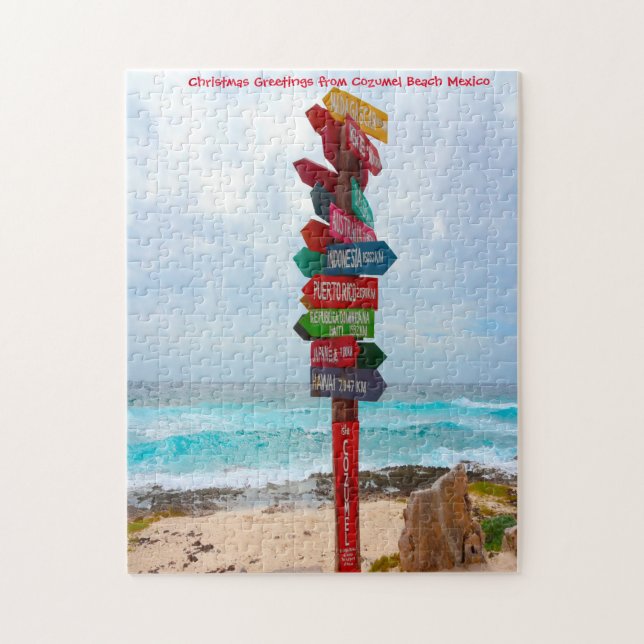 Destination Sign Post Cozumel Beach Mexico. Jigsaw Jigsaw Puzzle (Vertical)