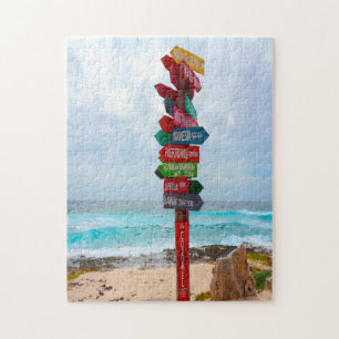 Destination Sign Post Cozumel Beach Mexico. Jigsaw Puzzle
