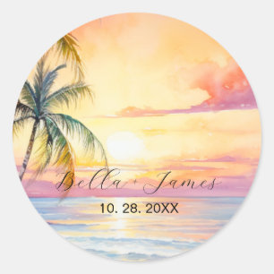 Destination Sunset Beach Wedding  Classic Round Sticker