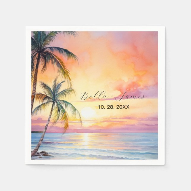 Destination Sunset Beach Wedding  Napkin (Front)