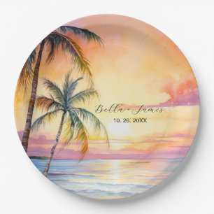 Destination Sunset Beach Wedding  Paper Plate