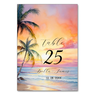 Destination Sunset Beach Wedding  Table Number