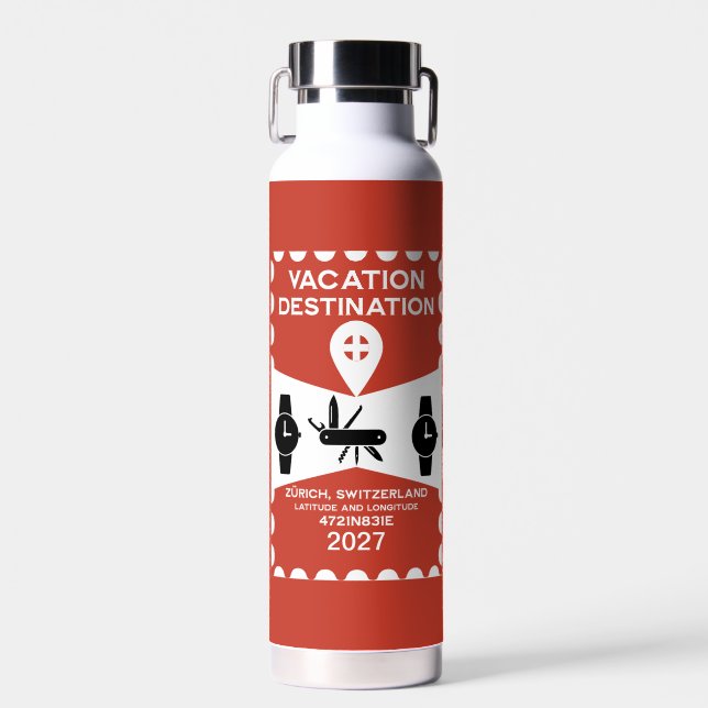 Destination Switzerland Vacation Gift Water Bottle (Front)
