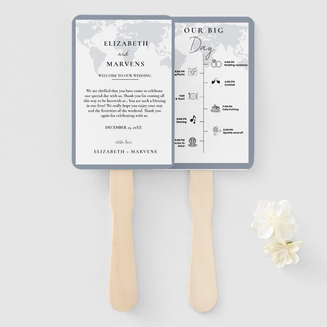 Destination Travel wedding day  Events Timeline  Hand Fan (Front and Back)