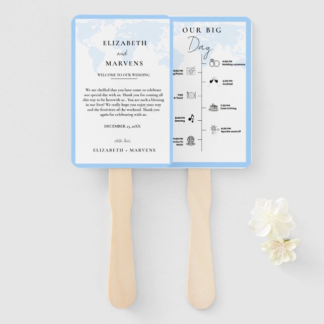 Destination Travel wedding day  Events Timeline  Hand Fan (Front and Back)