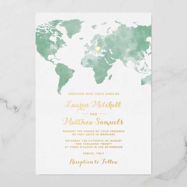 Destination Travel Wedding Foil Invitation (Front)