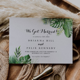 Destination Tropical Green Calligraphy Elopement Announcement